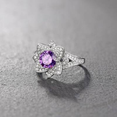 Belle Engagement Rings, Purple CZ Gemstone Ring, Wedding Engagement Ring
