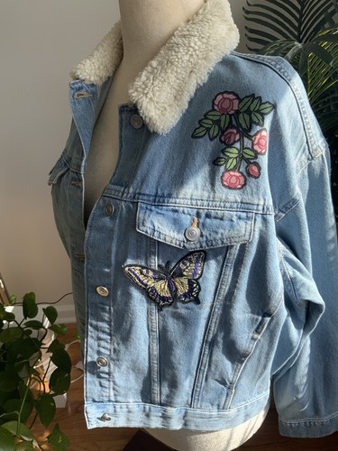 NWT H&M EMBROIDERED DENIM MINDFUL BALANCE OVERSIZED JACKET MEDIUM - Picture 7 of 12