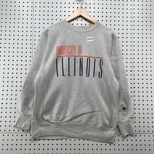 Vintage 90s University Illinois Sweatshirt Mens L Gray Reverse Weave USA 21x25