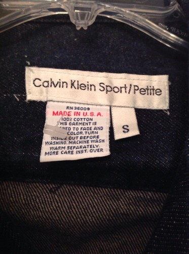 CALVIN KLEIN ICONIC 1980’s Blue DENIM CROP JACKET women Petite SM - Picture 2 of 9