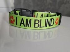Handmade Adjustable Dog Collar I Am Blind Design  SEE DESCRIPTION FOR SIZING