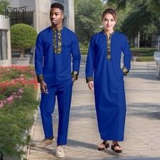 African Couple Clothing Patchwork Women Robe Men's Shirt Pants 2 Pieces Set