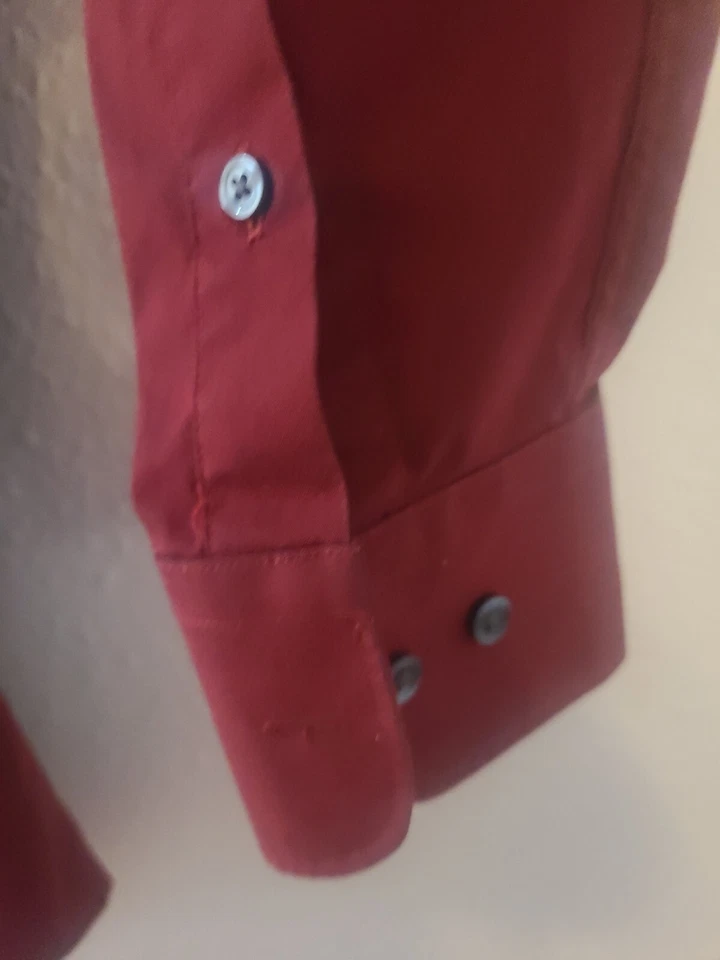 Men's Long Sleeve Dress Shirt Dark Red- Size 15 Wrinkle Free 100% Cotton  - Image 3 of 4