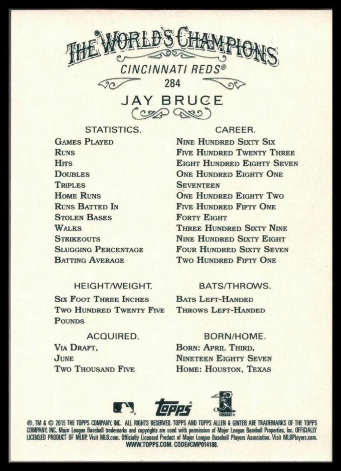 2015 Topps Allen and Ginter X 10th Anniversary #284 Jay Bruce Cincinnati Reds - Image 2 of 2