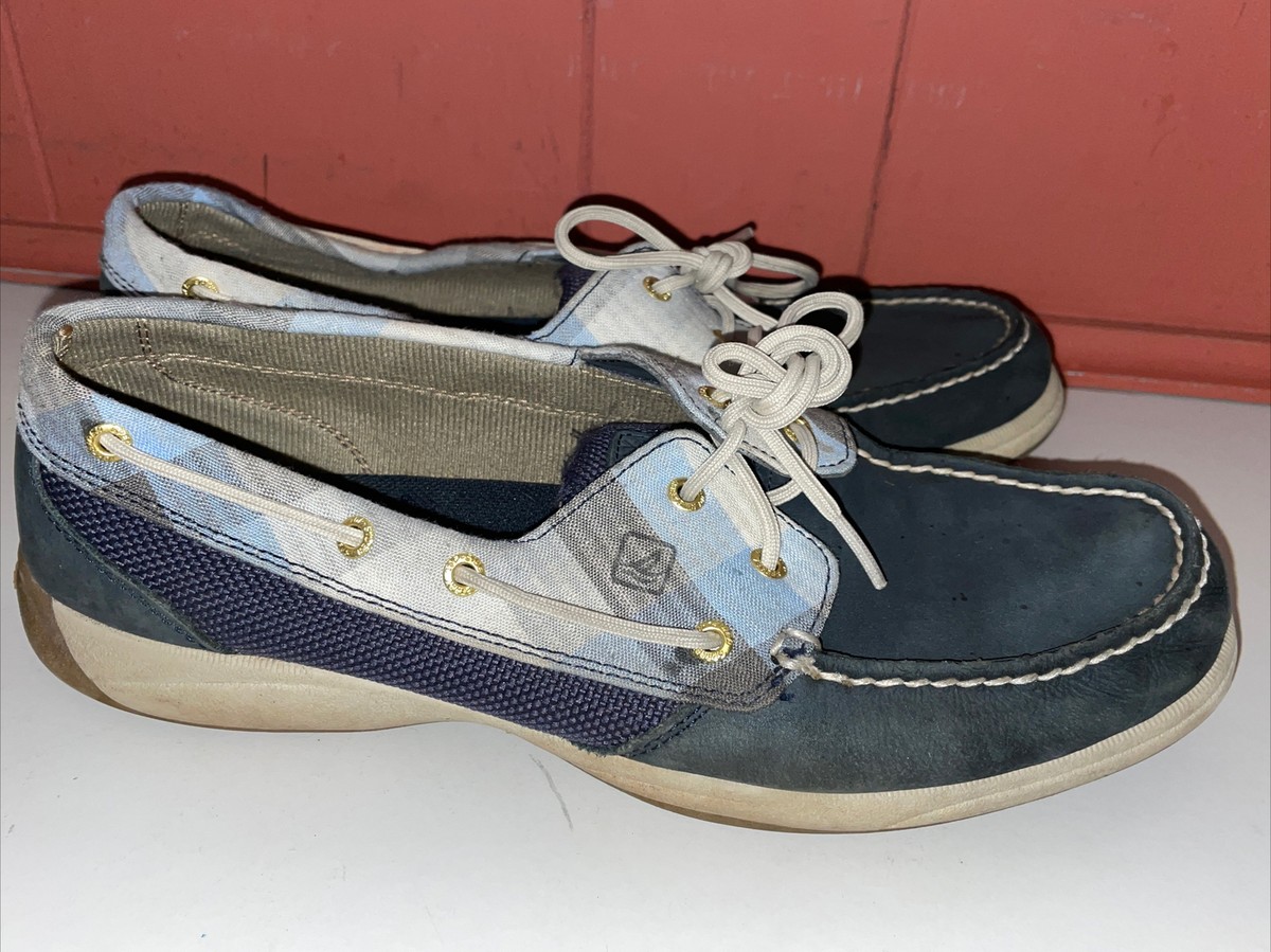SPERRY TOP SIDER Ocean Blue Sky Cobalt Navy Plaid Loafers  display picture 3