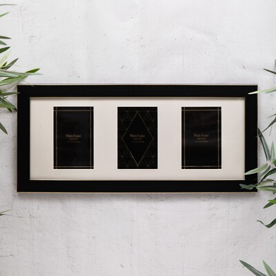 3 Dreifach Schwarz & Gold Multi Foto Holzoptik Rahmen Wandmontage 4x6''
