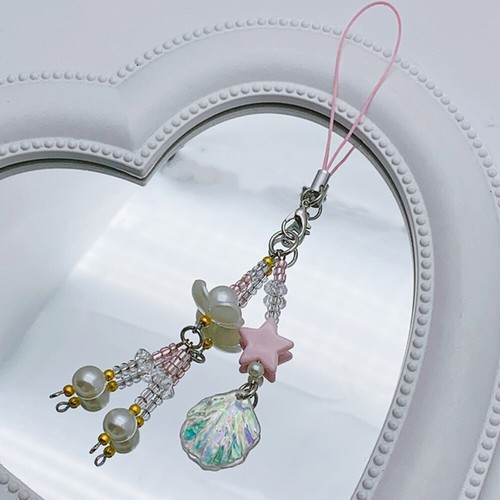 Handyanhänger Muschel Perlen Handyanhänger Kette Handy Lanyard Riemen Charm - 第 1/12 張圖片