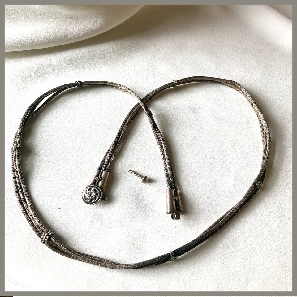 复古银色编织三股腰带(印度)。刻字锁。 螺钉扣。 — 第 4/4 张图片