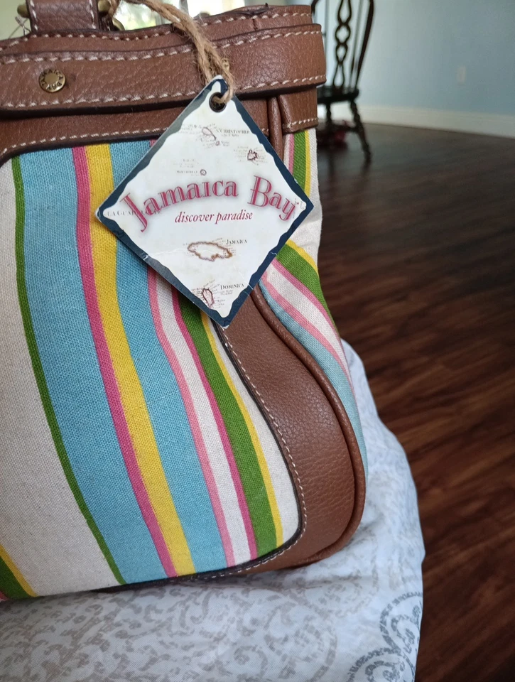 Bolso de Hombro Jamaica Bay Multicolor Pastel Rayas y Cuero 13x7x4" Foto 2 de 4