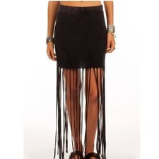 Black Fringe Mini Skirt With Long Tassels Small