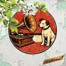 Dog Listening Graphic Round Aluminum Tin Sign 8x8 Funny Pet Gift