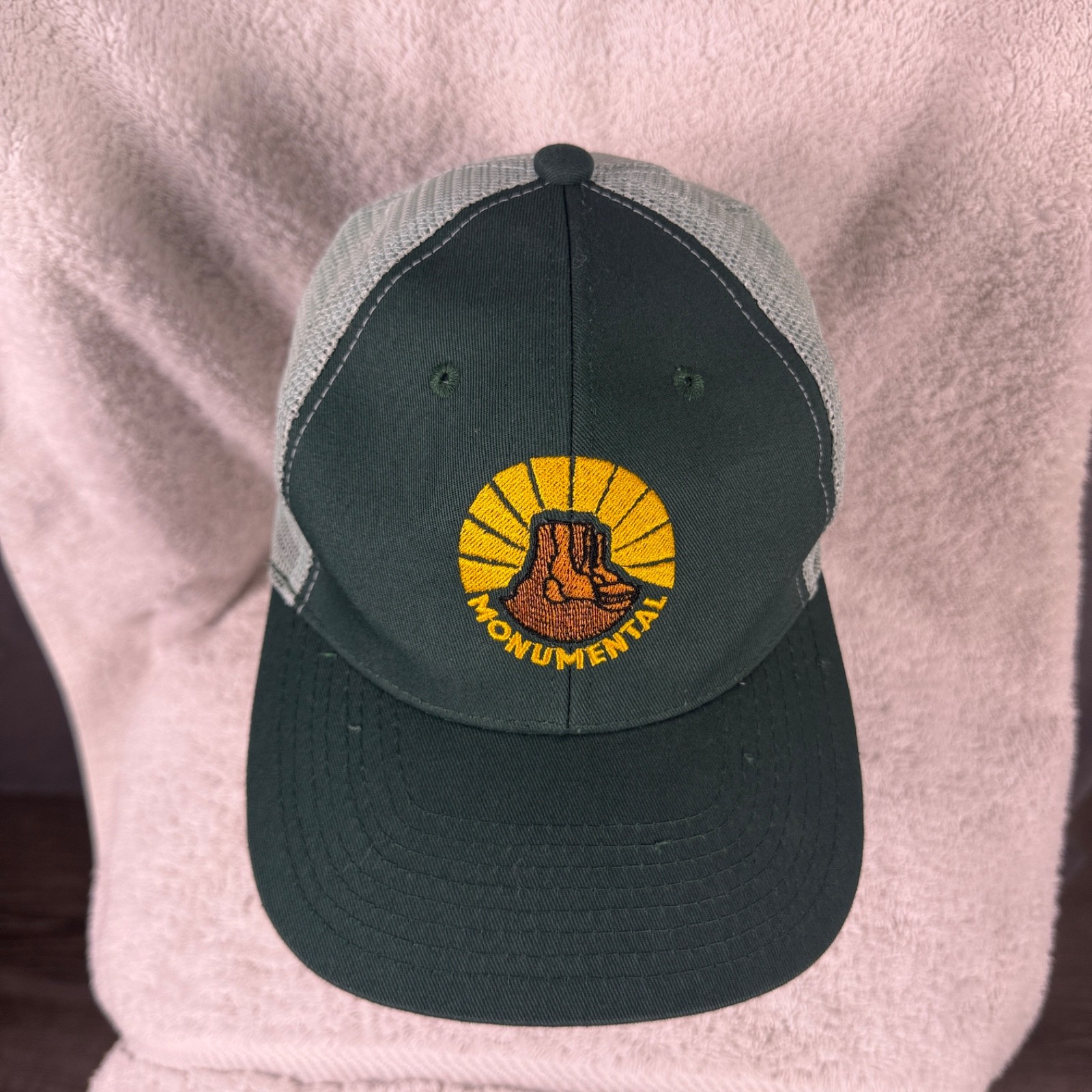 Monumental Men's Snapback Mesh Back Hat Green Embroidered Logo Colorado