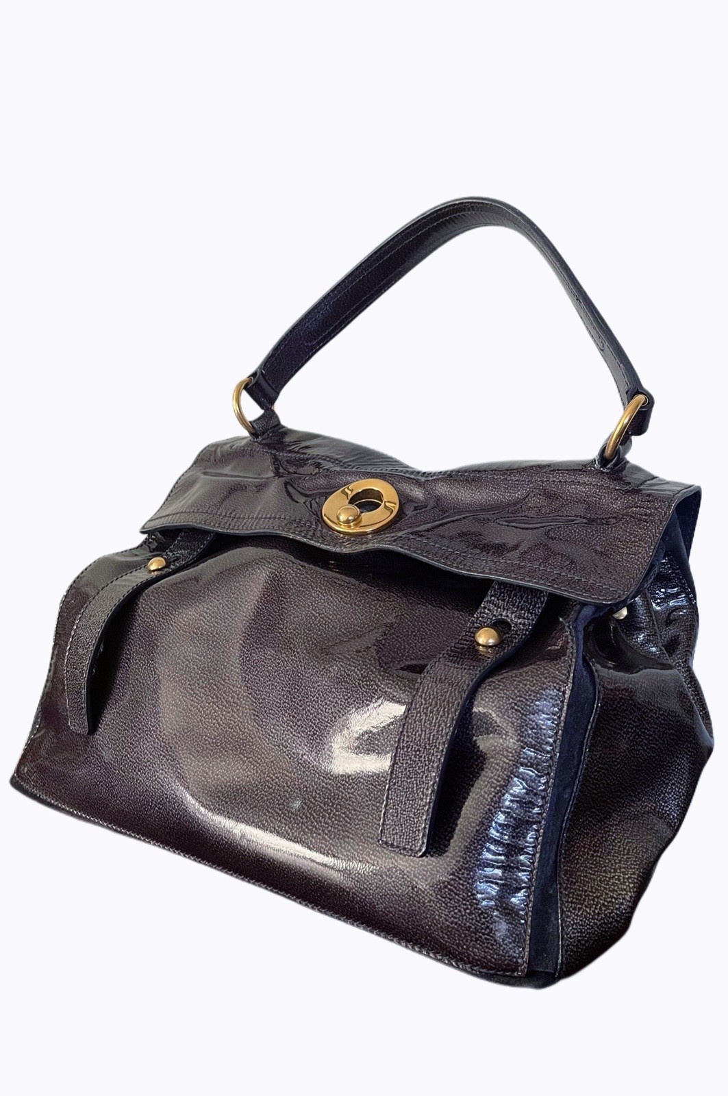 Borsa a tracolla YSL Yves Saint Laurent M Two blu notte in pelle verniciata