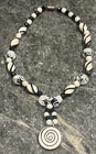 Vintage Black and White Milk Glass Bead Pendant Necklace