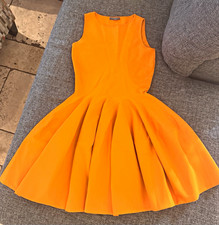Alexander McQueen Orange Pleated Fit & Flare Round Neck Short Dress S