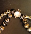 Vintage Chinese Tigers Eye Beaded Double Brown Necklace Pearl Earring  Clasp 23” — photo 4