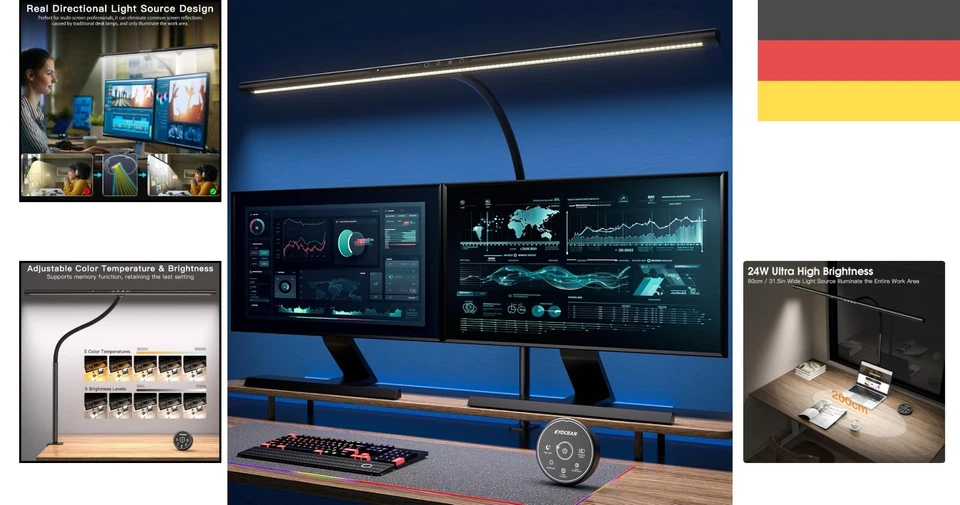 Schreibtischlampe LED mit Gestensteuerung & Fernbedienung, 24W 80CM Klemmbare... - Bild 2 von 4