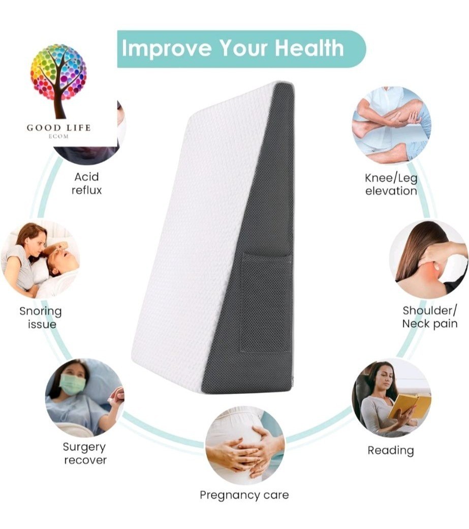 CozyMaker Memory Foam Bed Wedge Pillow 24 x 24 x 7.5" For Sleeping & Leg Support