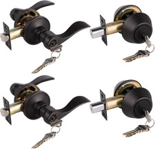 2 Pack Oil Rubbed Bronze Entry Door Lever Deadbolt Keyed Alike Lock Set