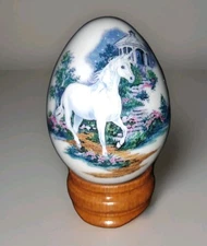 Princeton Gallery 1993 Handcrafted Egg Unicorn Garden Decorative Egg on Stand