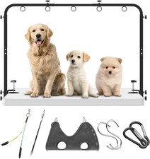 Adjustable dog grooming arm desktop : 42 inches high, 27-39 inches wide.