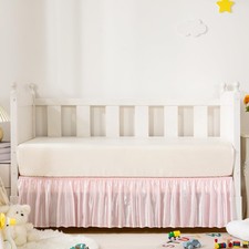 Blush Pink Satin Crib Bed Skirt, 52" x 28" with 14" Drop Silky Soft Baby Crib...