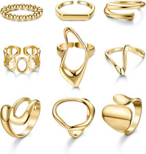 9 Pcs Gold Chunky Rings for Women 18K Gold Plated Ring Set Dome Thick Open Rings
