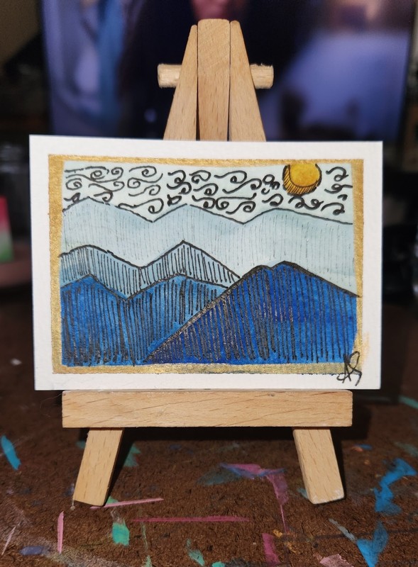ACEO Original Painting “Full Moon Rising” by Abby Watercolor on Paper 2.5in x3.5