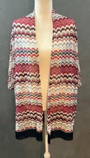 Susan Graver Red Chevron Zigzag Fringe Kimono Cardigan Large Open Front Wrap