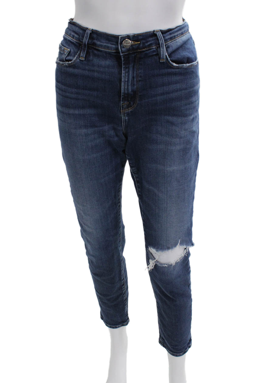 Frame Womens Cropped Ankle Jeans Dark Blue High Rise Button Size 28Free Shipping in US $100+ Orders | $6.95 Orders Below