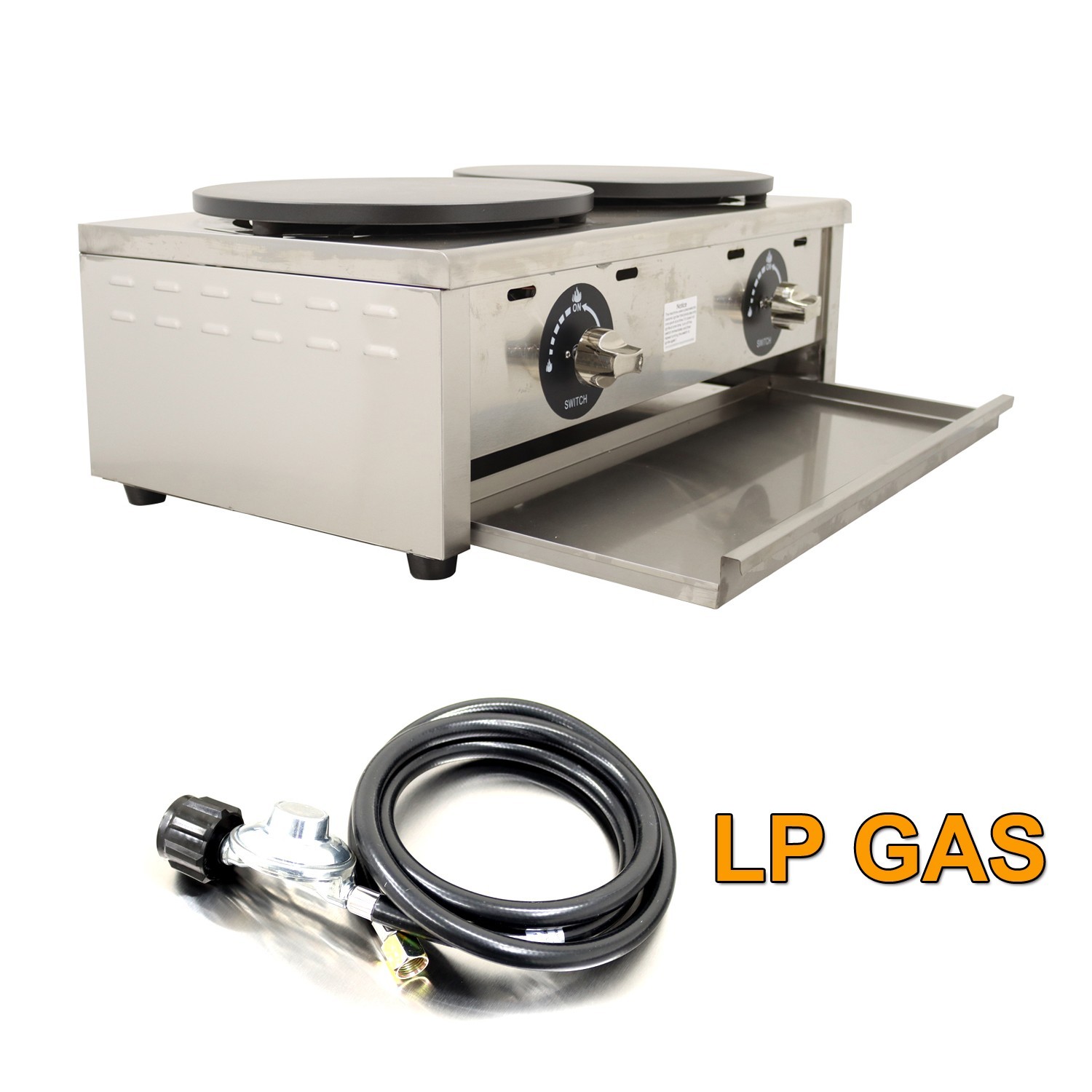 LP GAS Commercial Crepe Maker Waffle Maker Double Station Pancake Machine 15.7"