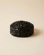 1950s Black Textured Cocktail Hat Sculptural Woven Pillbox Fascinator Mid