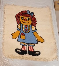 Vintage Handmade Raggedy Ann Needlepoint Stitched on Canvas Unframed