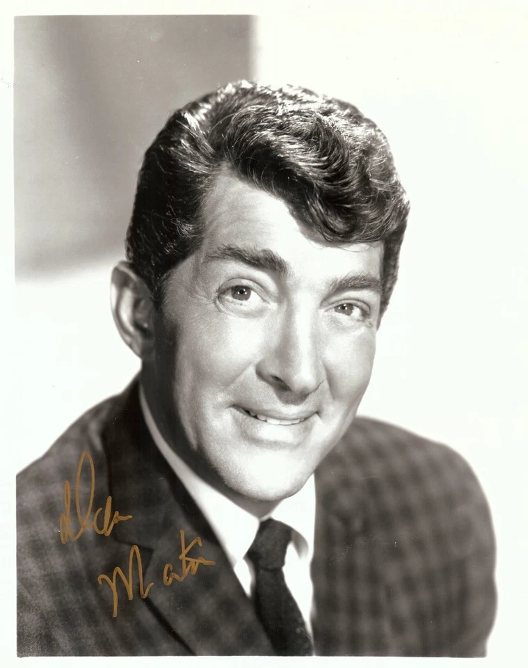 Foto autografiada firmada por Dean Martin 8X10 traje clásico primer plano blanco y negro JSA ZZ31507