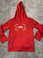 Under Armour Hoodie Youth Size 7 Pullover Red Athletic Sweatshirt Unisex Logo