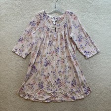 Vintage Nightgown Sleep Dress Medium Pink Floral Cottagecore Prairie Grandma