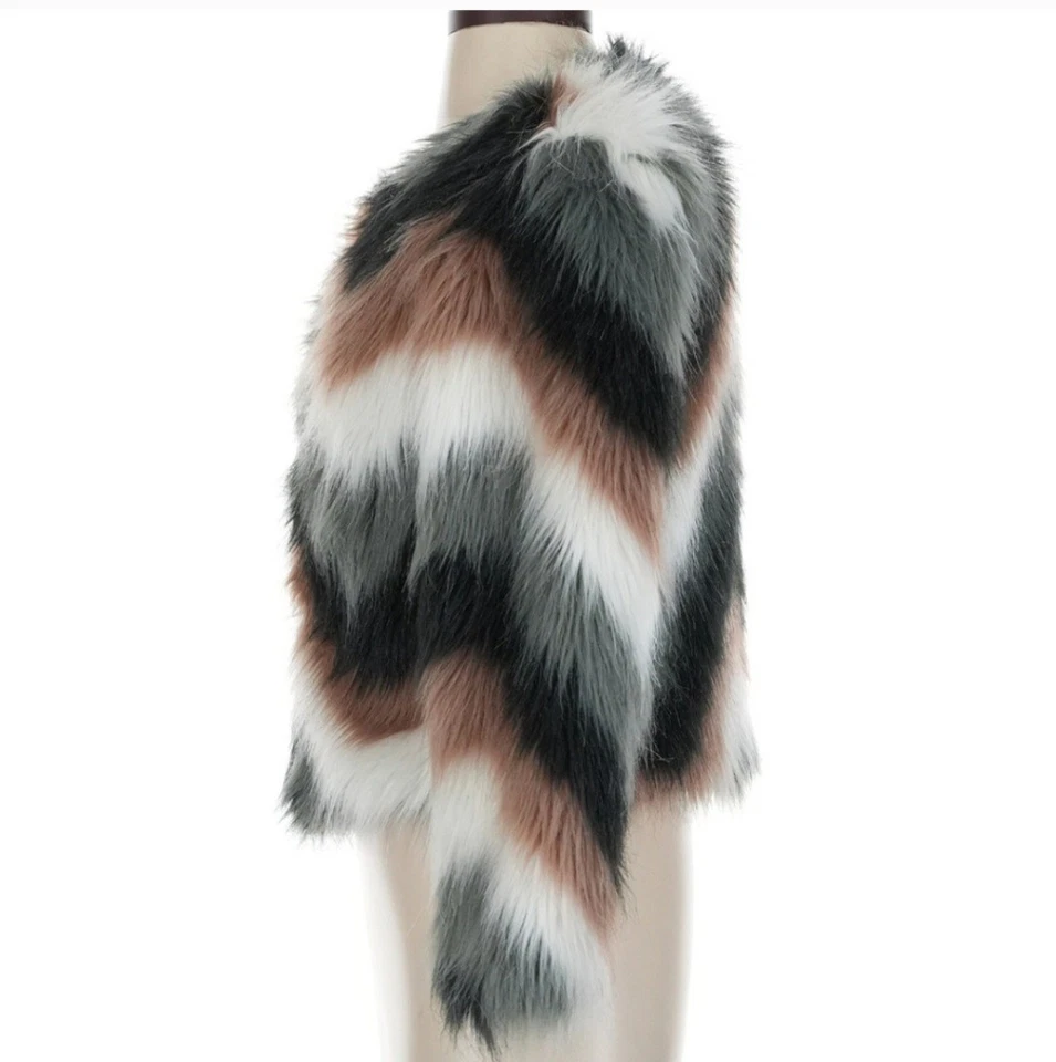 Chaqueta Brave Soul London Chevron de piel sintética tostada negra blanca rosa XS Foto 4 de 4