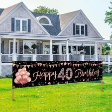 40th Birthday Banner Decorations for Women, Rose Gold Happy 40 Year Old Birth