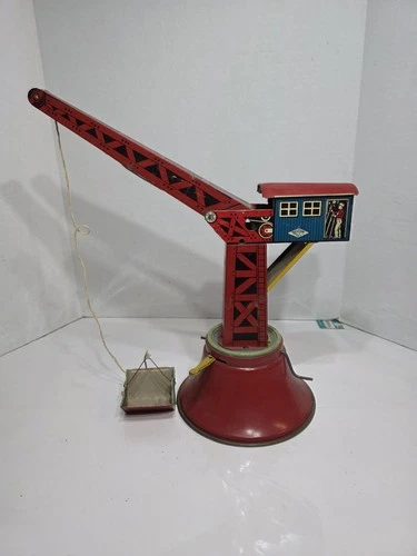 Wolverine  Model 20 USA Vintage Tin Litho Red Escavation Crane Toy Sand Pail Toy