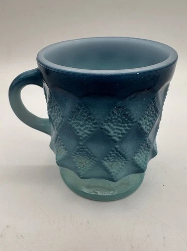 Vintage Kimberly Blue Diamond Cup Anchor Hocking Fire King Coffee Mug