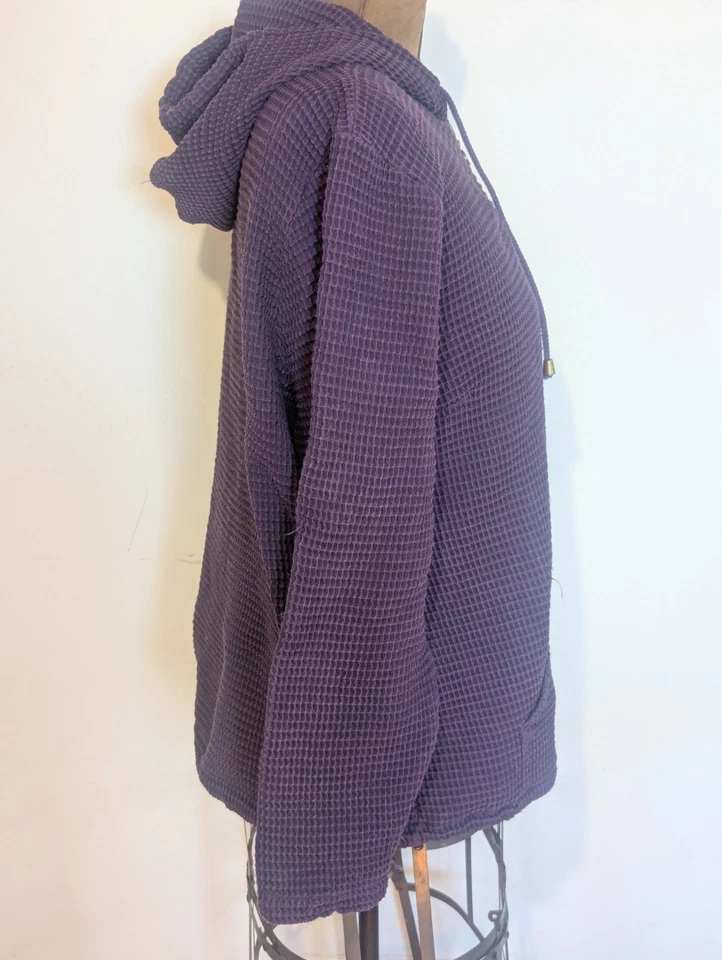 C J Banks Women Waffle Knit Hoodie Size 1X Eggplant Full Zip Boxy Lagenlook - Image 4 of 4