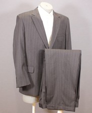 Jos A Bank 2 Piece Suit Mens Black Striped 2 Btn Wool 43R Pleated Fronts 36" W