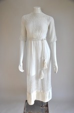 Antique VTG 1900s Edwardian Beaded Cotton  Silk White Dress Belt Romantic XXS