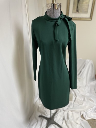 NEW $134 Calvin Klein Dress Size 10 Green Stretch Feminine Bow Gold Tone Zipper - Picture 19 of 24