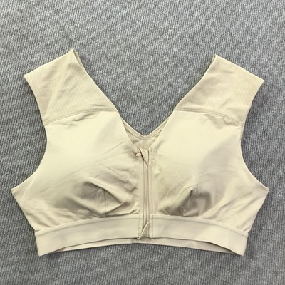 Tommie Copper Sports Bra Womens 2XL Beige Zip Front Shoulder Support Activewear