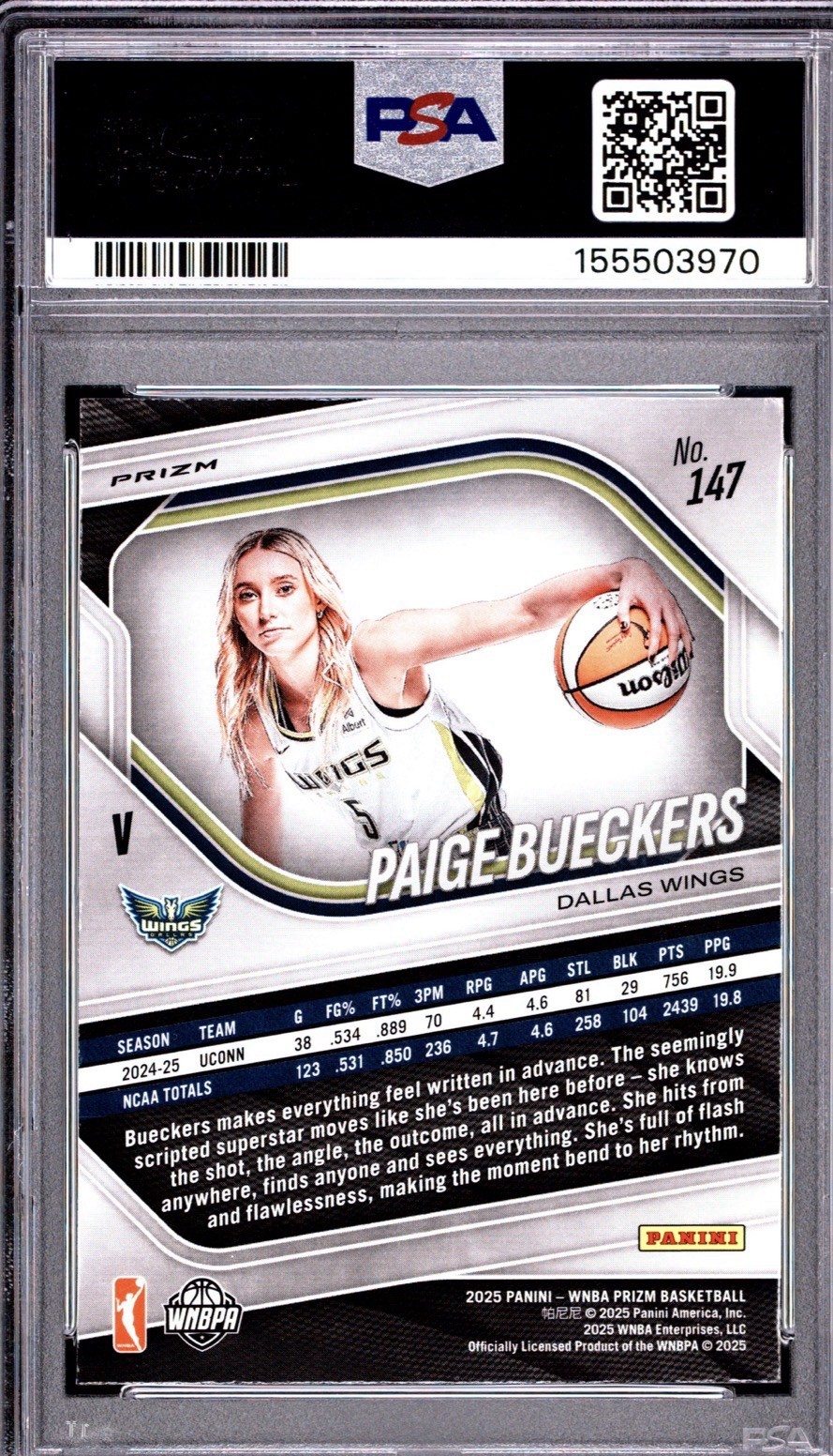 Panini 2025 Prizm WNBA Paige Bueckers Rookie Var Green Prizm PSA MINT 9 #147 view 2