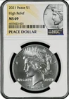 2021 Peace $1 High Relief MS69 NGC 6855623-001