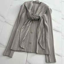 Issey Miyake Bow Pleated Blouse Gray Made in Japan Rare Design Used