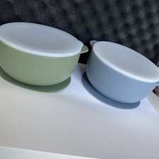 Suction Bowls for Baby  Toddlers Set of 2 - 100 Silicone w/Plastic Lid - ...