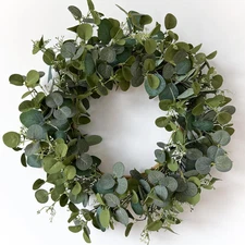 Eucalyptus Wreaths for Front Door 22", Handmade Green Leaves Wreath for Summer, 